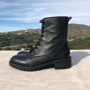STEVE MADDEN Mitsu Black Leather Combat Boots